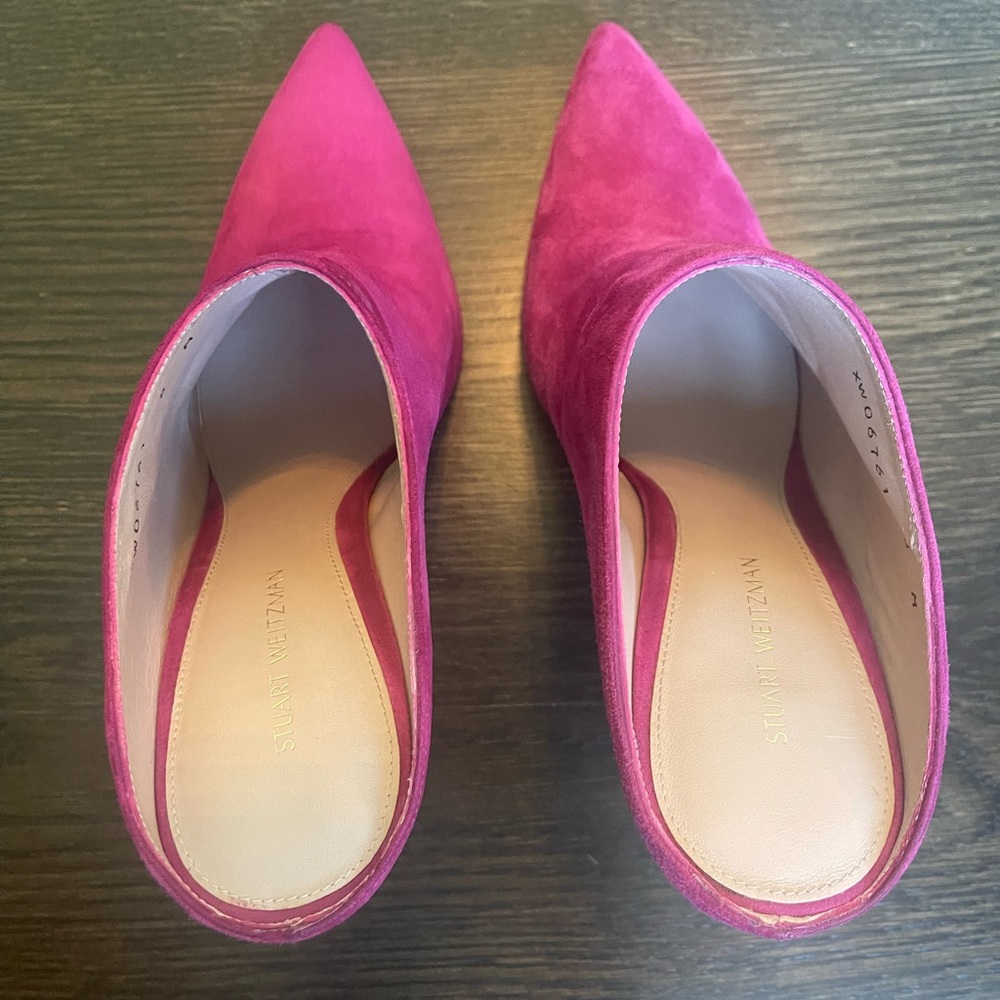 Stuart Weitzman Camila Pointed-Toe Slide Mule in Raspberry - Picture 6 of 7
